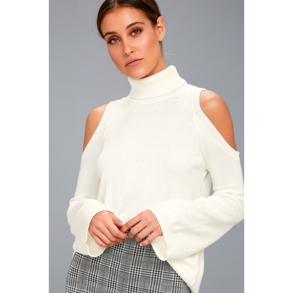White Cold Shoulder Turtleneck Sweater